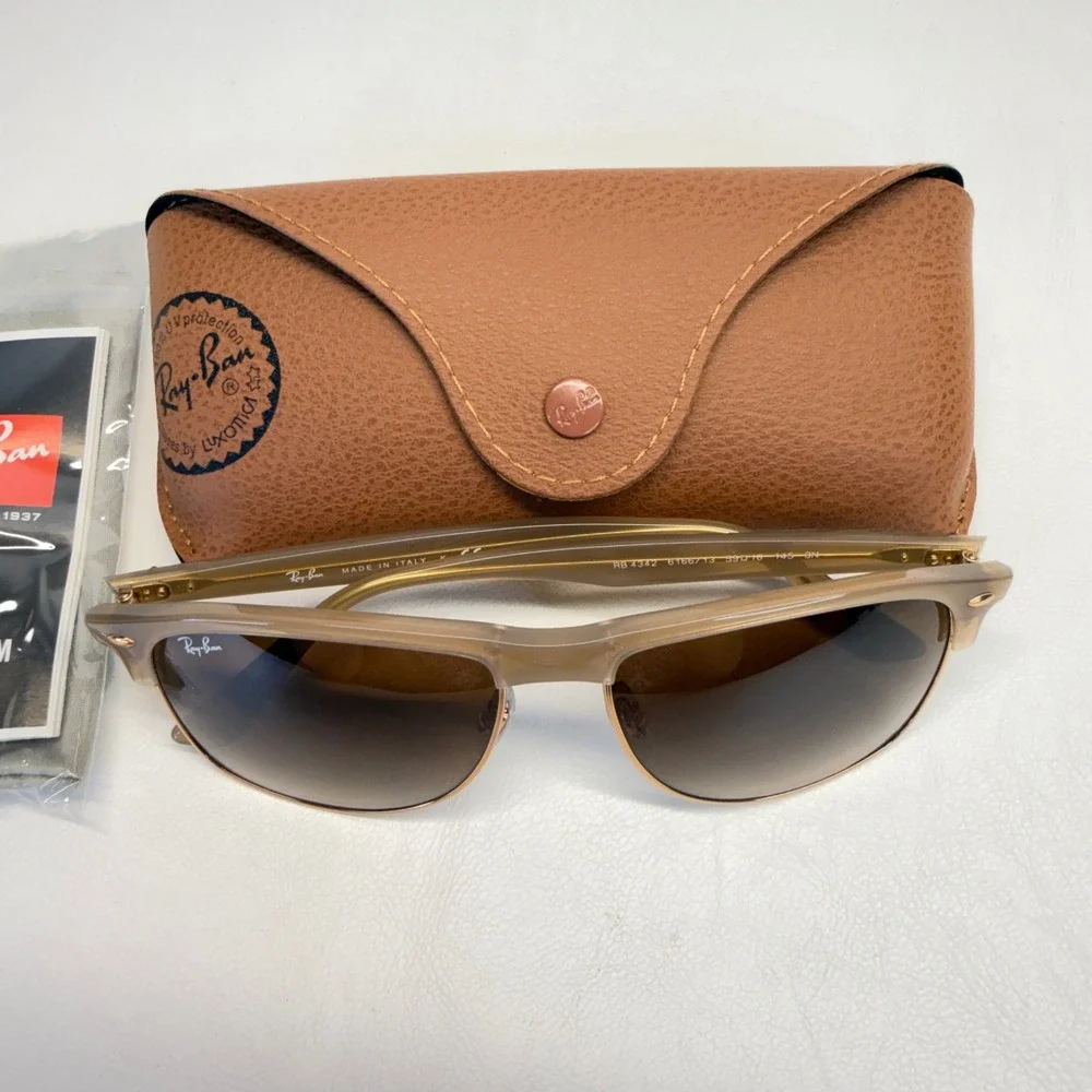 Ray-Ban RB4342 6166/13 Transparent Tan Brown Gradient Square Sunglasses Italy